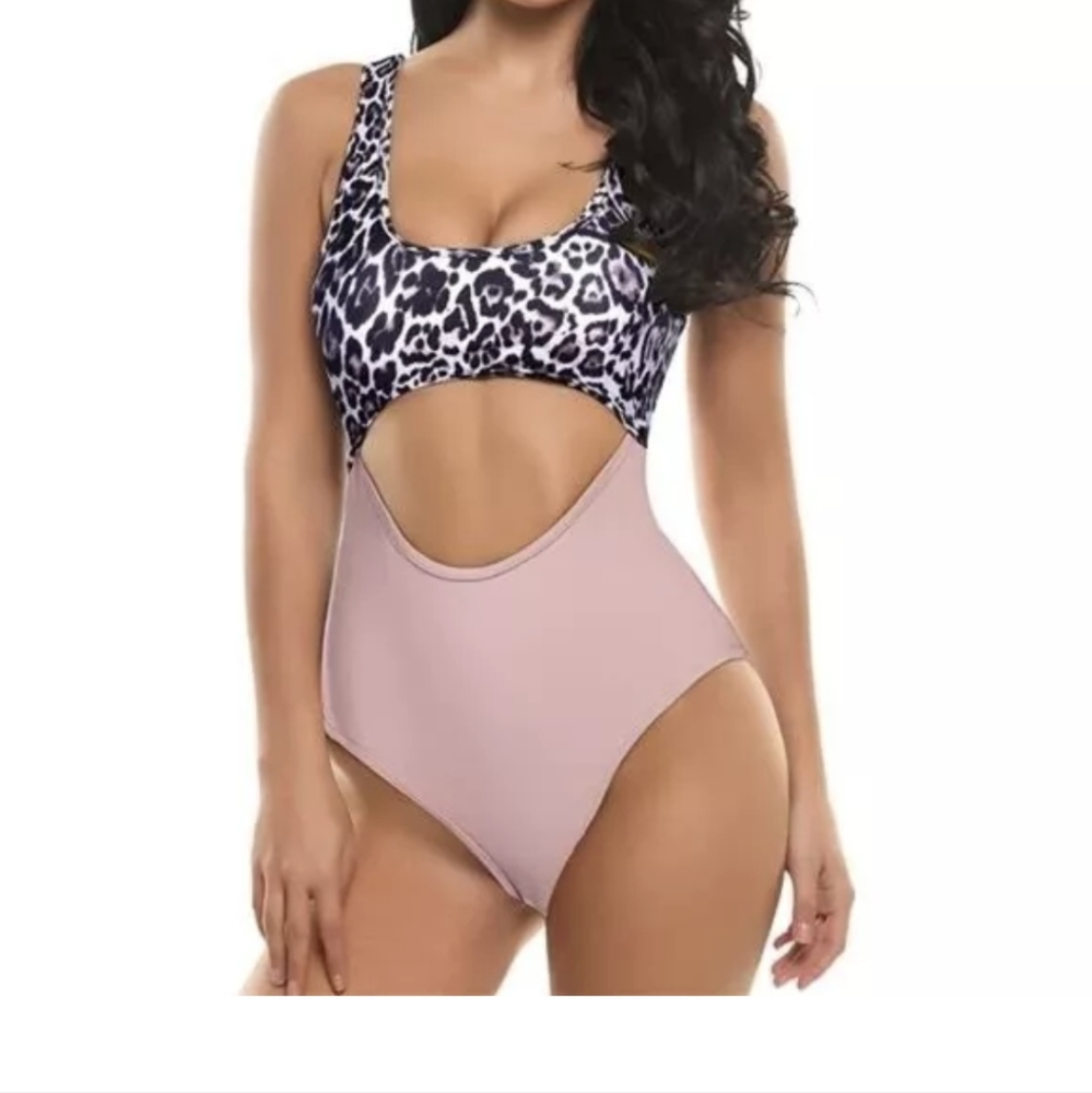 Ekouaer One Piece Swimsuit Leopard And Pink Size XL New With Tags